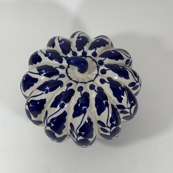 Vintage Blue White Handpainted Porcelain Pumpkin - Picture 4 of 10